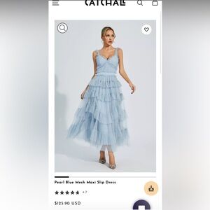 NWT Ruffle Pearl Blue Mesh Maxi Slip Dress (Prom/Bridesmaid)